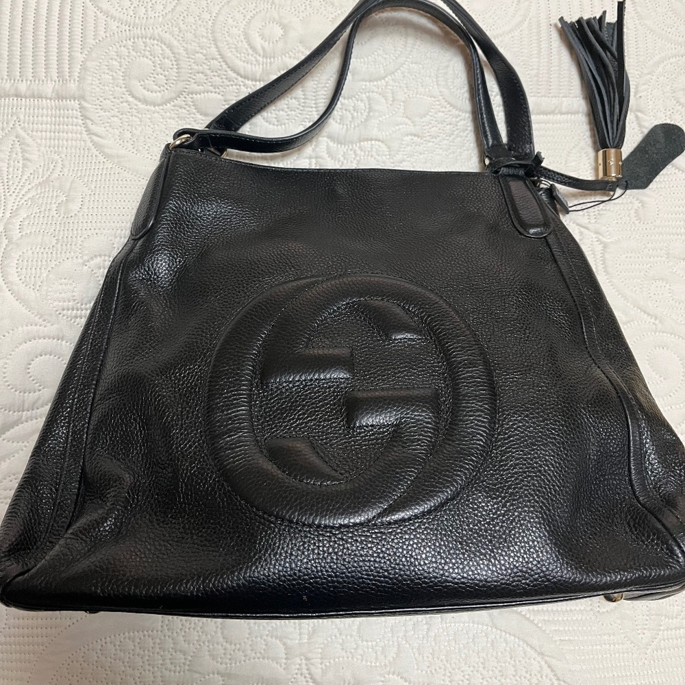 NWT- Black leather Gucci tote bag